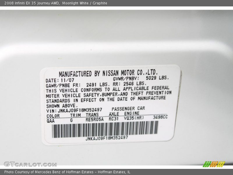 Moonlight White / Graphite 2008 Infiniti EX 35 Journey AWD