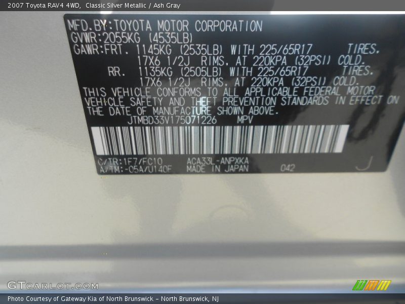 Classic Silver Metallic / Ash Gray 2007 Toyota RAV4 4WD