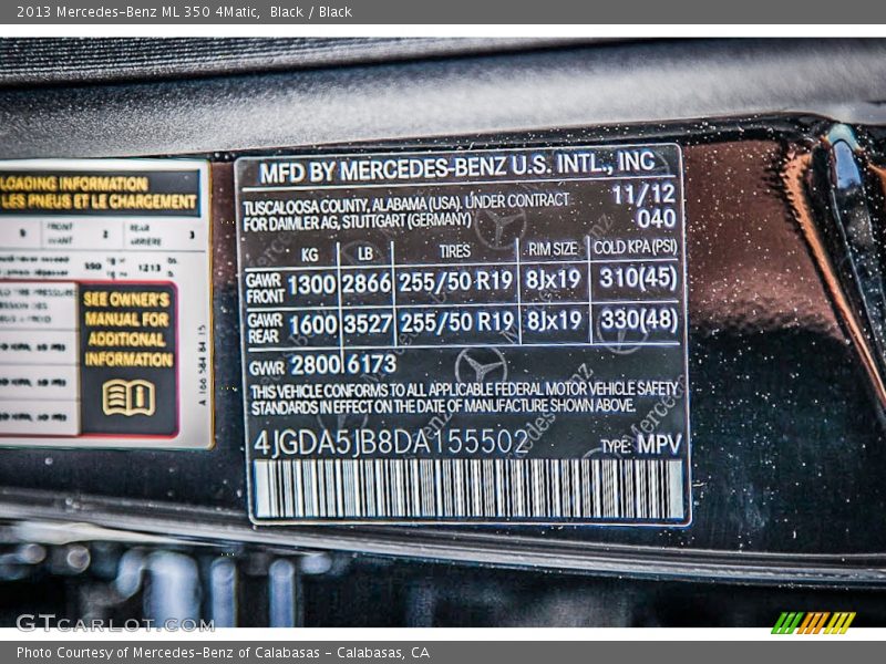 Black / Black 2013 Mercedes-Benz ML 350 4Matic