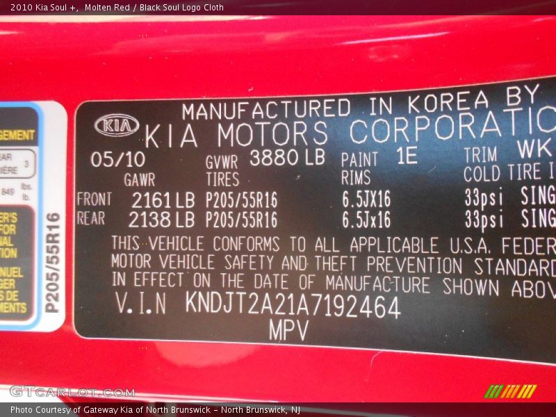 Molten Red / Black Soul Logo Cloth 2010 Kia Soul +