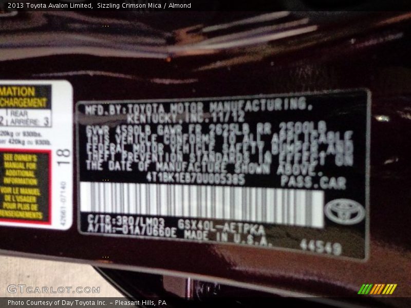 Sizzling Crimson Mica / Almond 2013 Toyota Avalon Limited
