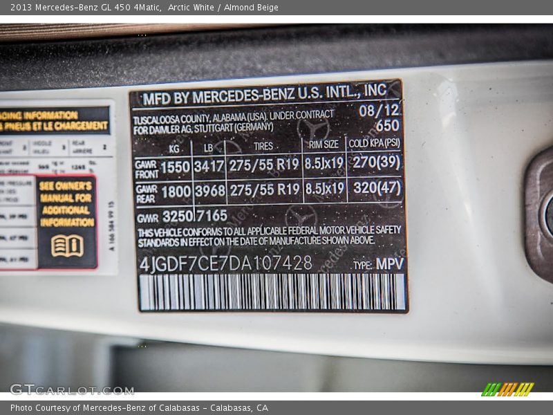 Arctic White / Almond Beige 2013 Mercedes-Benz GL 450 4Matic