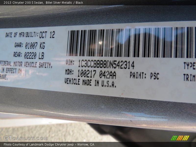 Billet Silver Metallic / Black 2013 Chrysler 200 S Sedan