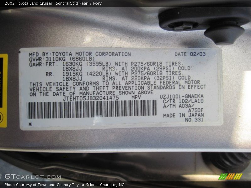 Sonora Gold Pearl / Ivory 2003 Toyota Land Cruiser