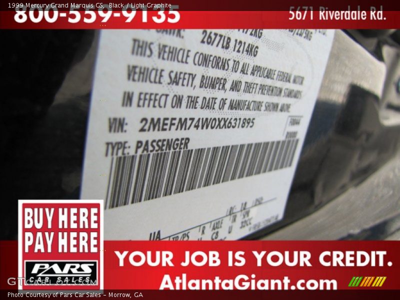 Black / Light Graphite 1999 Mercury Grand Marquis GS