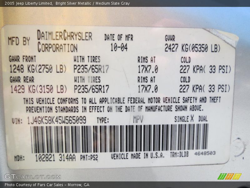 Bright Silver Metallic / Medium Slate Gray 2005 Jeep Liberty Limited