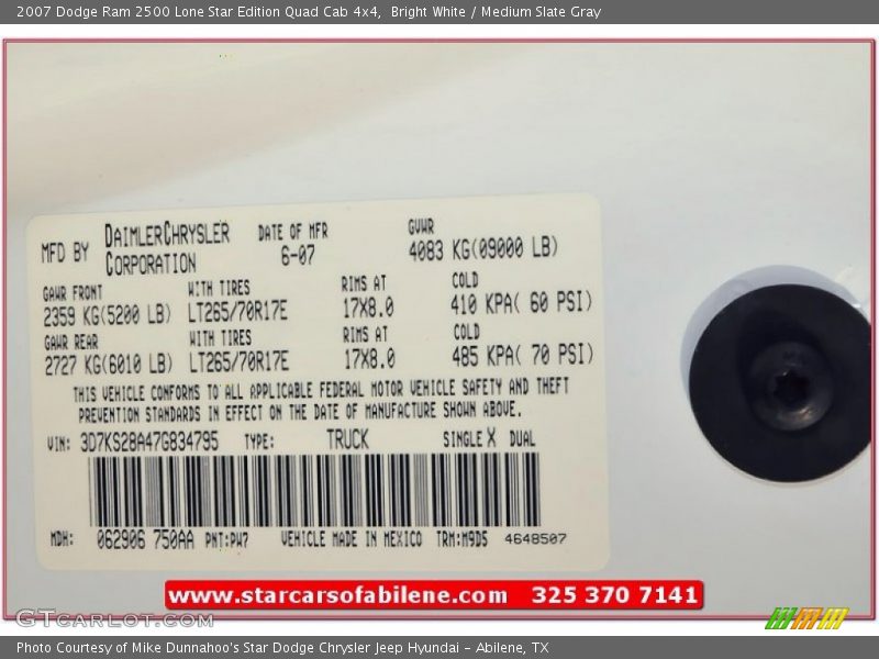 Bright White / Medium Slate Gray 2007 Dodge Ram 2500 Lone Star Edition Quad Cab 4x4