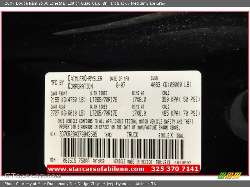 Brilliant Black / Medium Slate Gray 2007 Dodge Ram 2500 Lone Star Edition Quad Cab