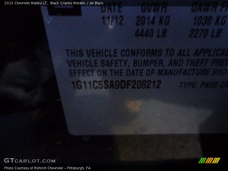 Black Granite Metallic / Jet Black 2013 Chevrolet Malibu LT