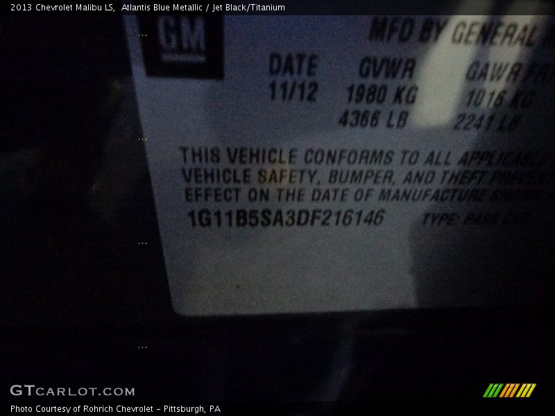 Atlantis Blue Metallic / Jet Black/Titanium 2013 Chevrolet Malibu LS