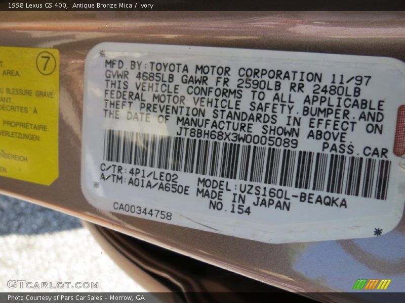 1998 GS 400 Antique Bronze Mica Color Code 4P1