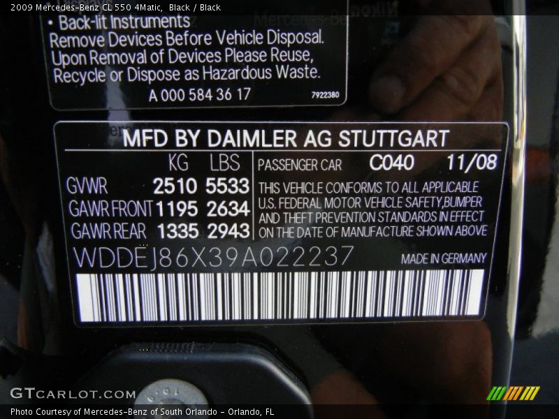 Black / Black 2009 Mercedes-Benz CL 550 4Matic