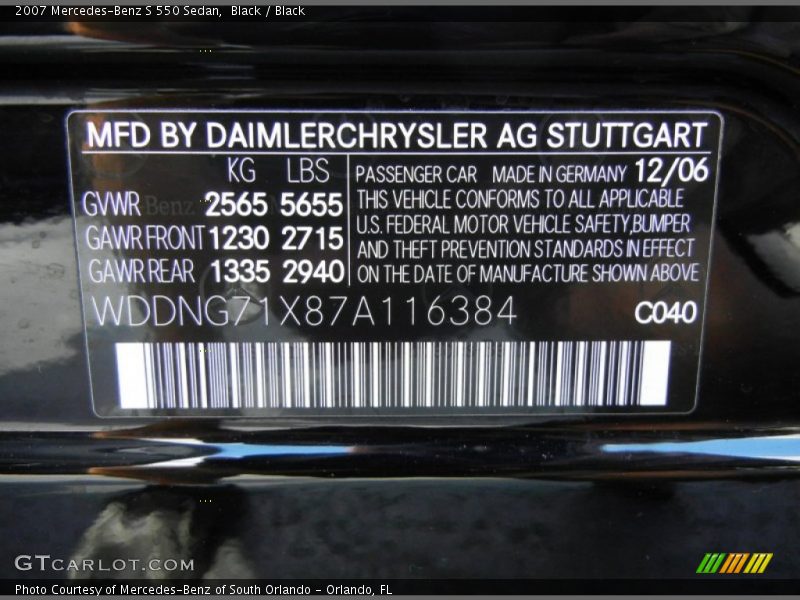Black / Black 2007 Mercedes-Benz S 550 Sedan