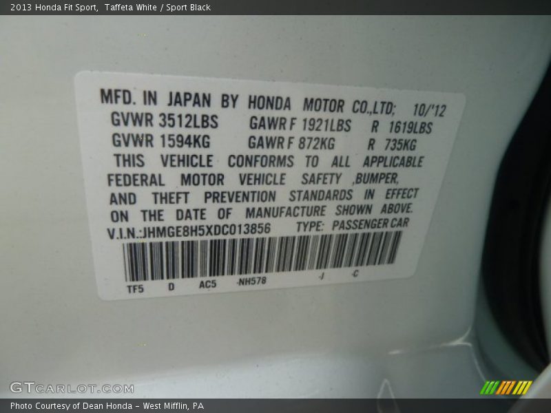 Taffeta White / Sport Black 2013 Honda Fit Sport