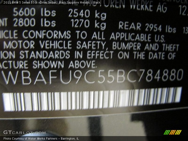 Black Sapphire Metallic / Black 2011 BMW 5 Series 550i xDrive Sedan