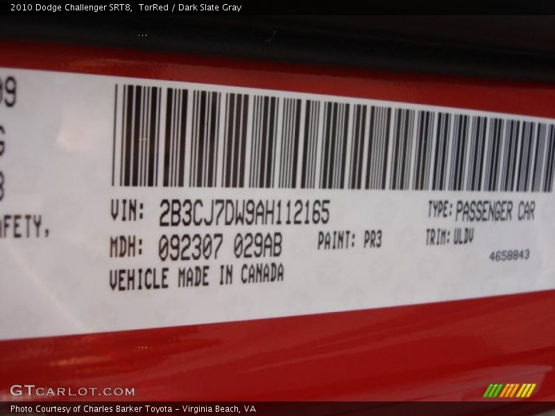 2010 Challenger SRT8 TorRed Color Code PR3