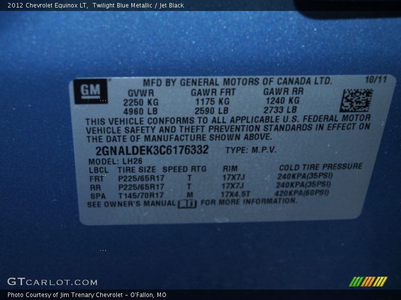 Twilight Blue Metallic / Jet Black 2012 Chevrolet Equinox LT