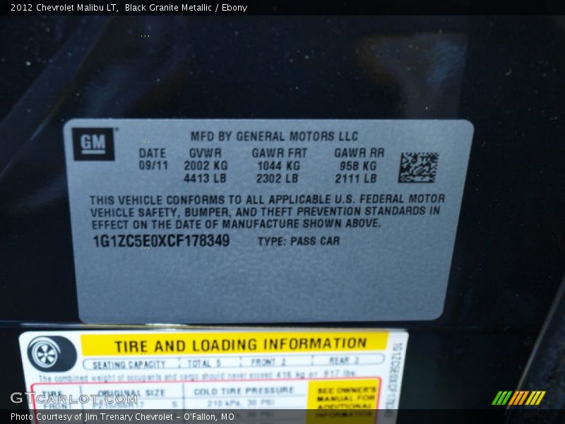 Black Granite Metallic / Ebony 2012 Chevrolet Malibu LT
