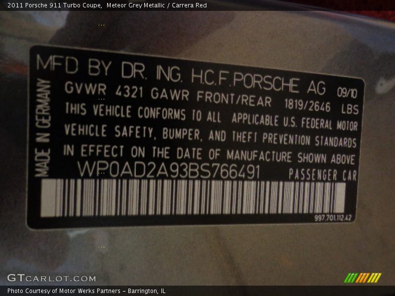Meteor Grey Metallic / Carrera Red 2011 Porsche 911 Turbo Coupe