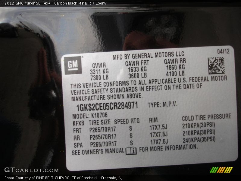 Carbon Black Metallic / Ebony 2012 GMC Yukon SLT 4x4