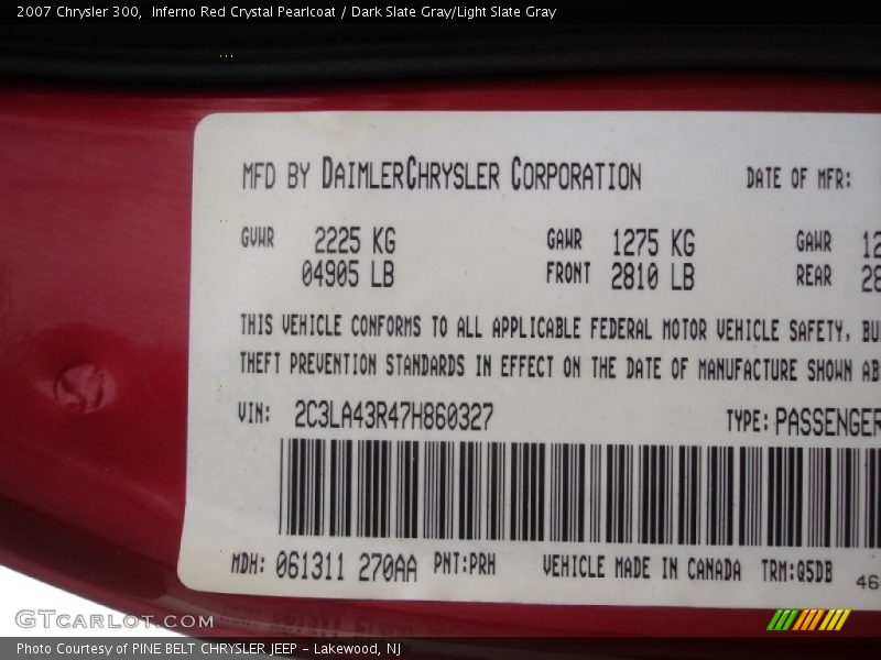 Inferno Red Crystal Pearlcoat / Dark Slate Gray/Light Slate Gray 2007 Chrysler 300