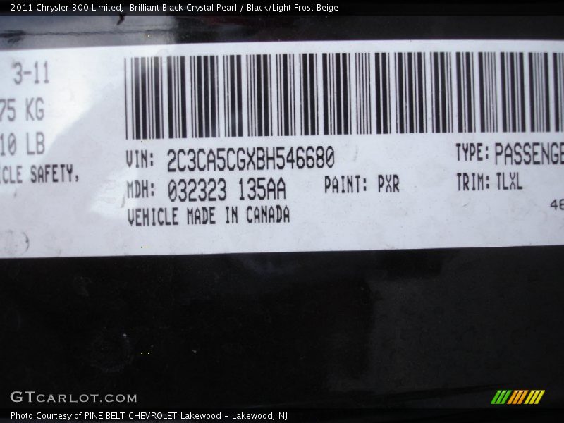Brilliant Black Crystal Pearl / Black/Light Frost Beige 2011 Chrysler 300 Limited
