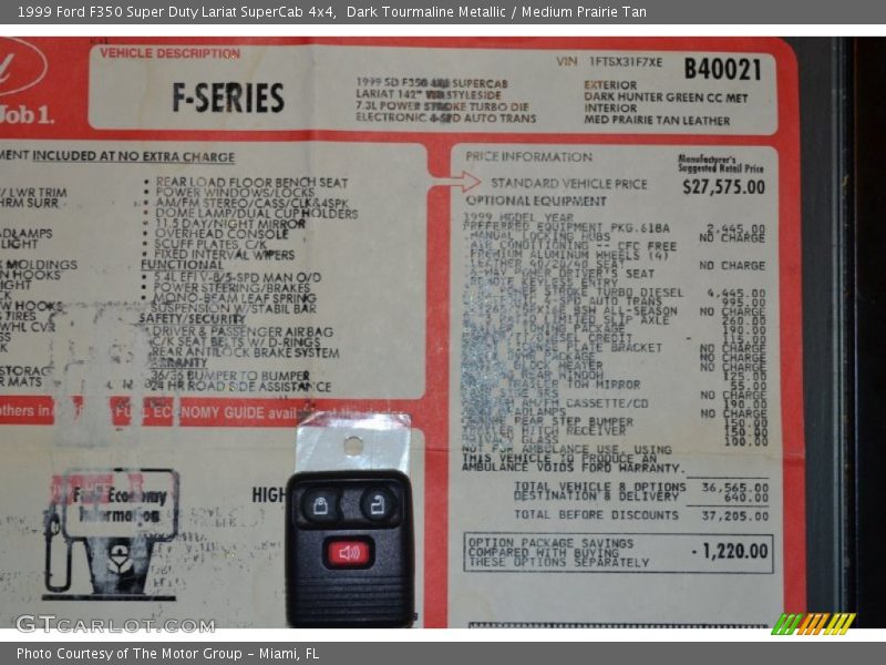  1999 F350 Super Duty Lariat SuperCab 4x4 Window Sticker