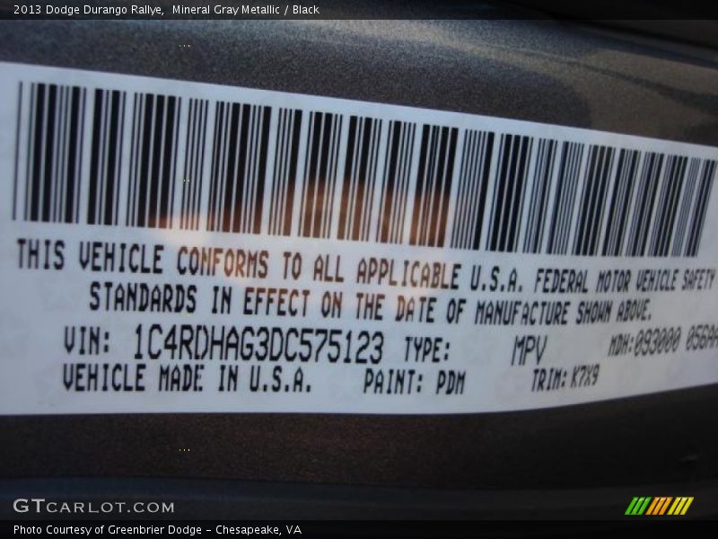 Mineral Gray Metallic / Black 2013 Dodge Durango Rallye