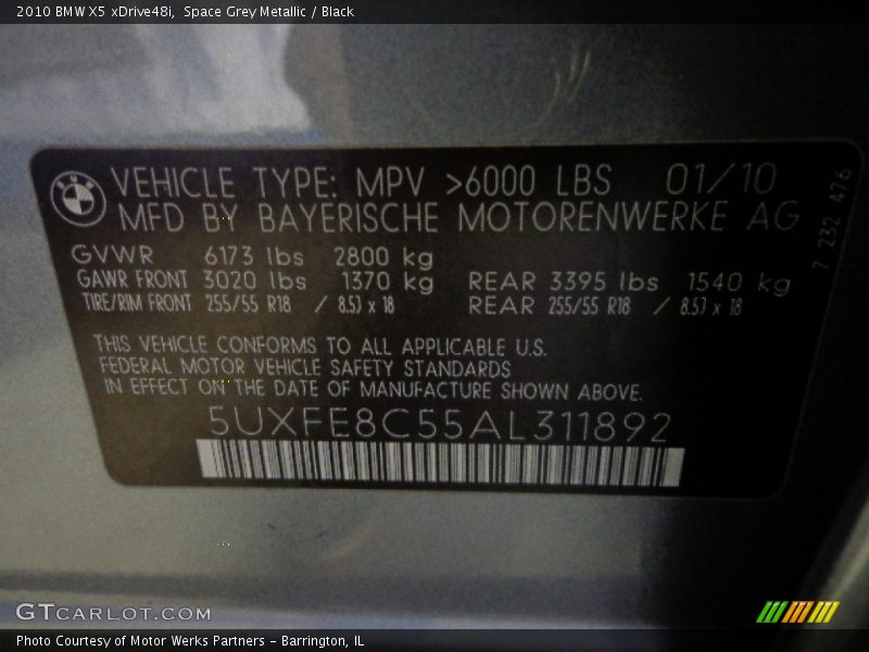 Space Grey Metallic / Black 2010 BMW X5 xDrive48i