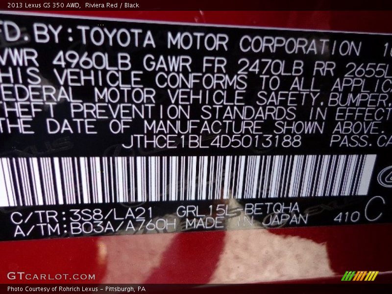 Riviera Red / Black 2013 Lexus GS 350 AWD