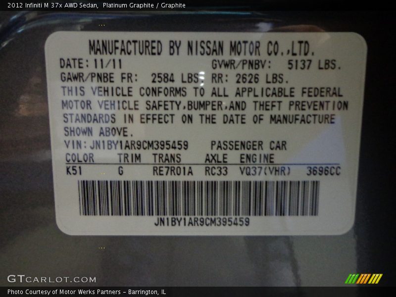 Platinum Graphite / Graphite 2012 Infiniti M 37x AWD Sedan