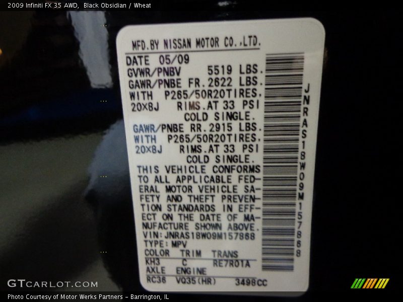 Black Obsidian / Wheat 2009 Infiniti FX 35 AWD