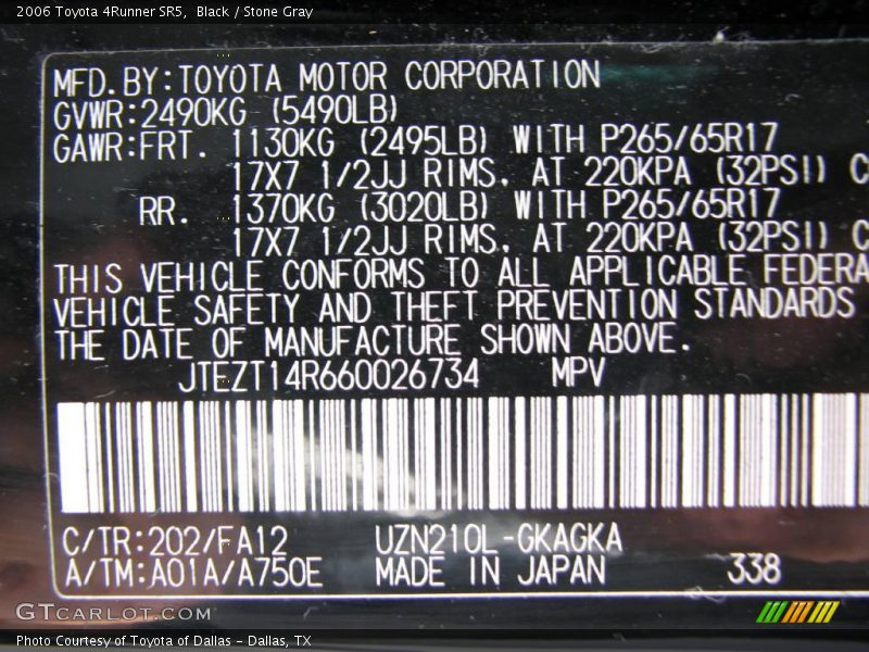 Black / Stone Gray 2006 Toyota 4Runner SR5