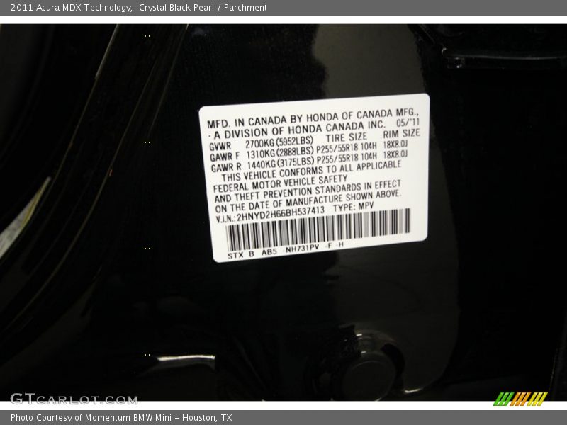 Crystal Black Pearl / Parchment 2011 Acura MDX Technology