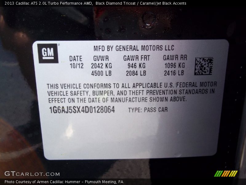 Black Diamond Tricoat / Caramel/Jet Black Accents 2013 Cadillac ATS 2.0L Turbo Performance AWD