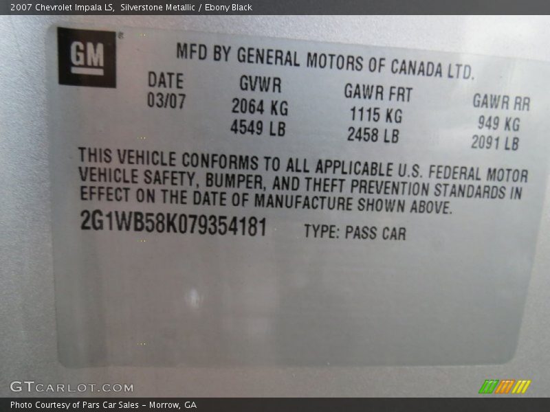 Silverstone Metallic / Ebony Black 2007 Chevrolet Impala LS