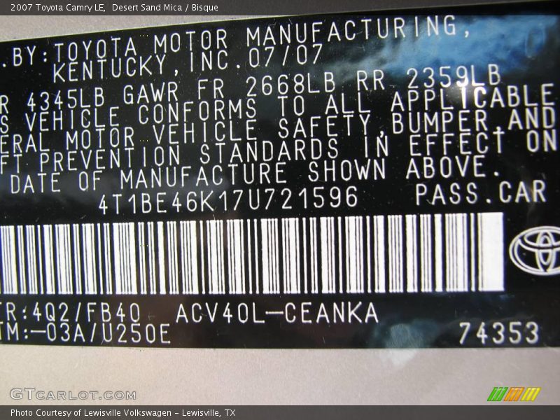Desert Sand Mica / Bisque 2007 Toyota Camry LE