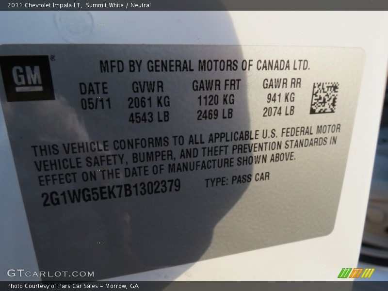 Summit White / Neutral 2011 Chevrolet Impala LT