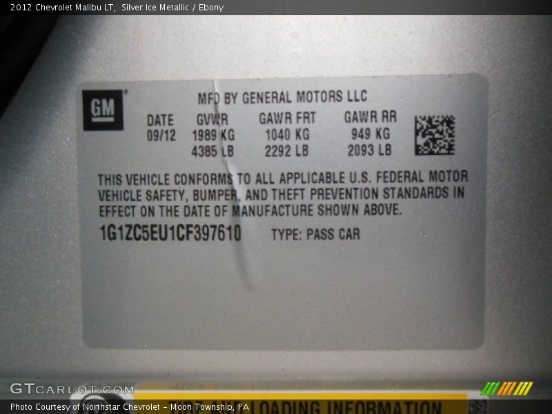 Silver Ice Metallic / Ebony 2012 Chevrolet Malibu LT