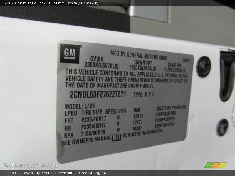 Summit White / Light Gray 2007 Chevrolet Equinox LT