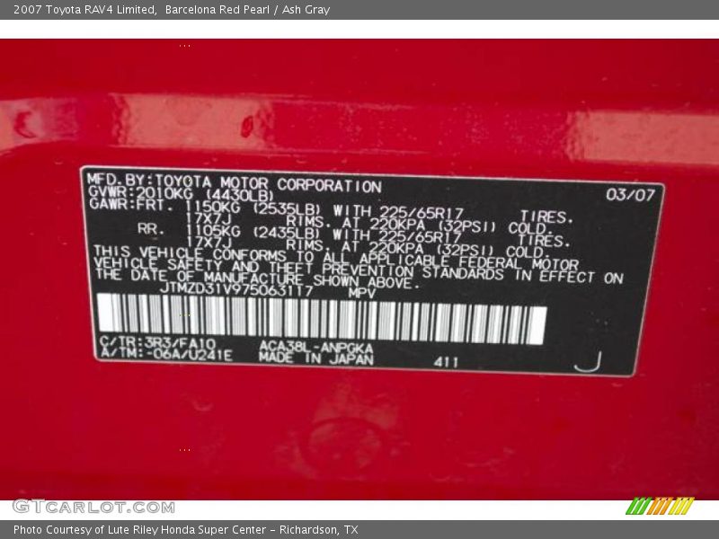 Barcelona Red Pearl / Ash Gray 2007 Toyota RAV4 Limited