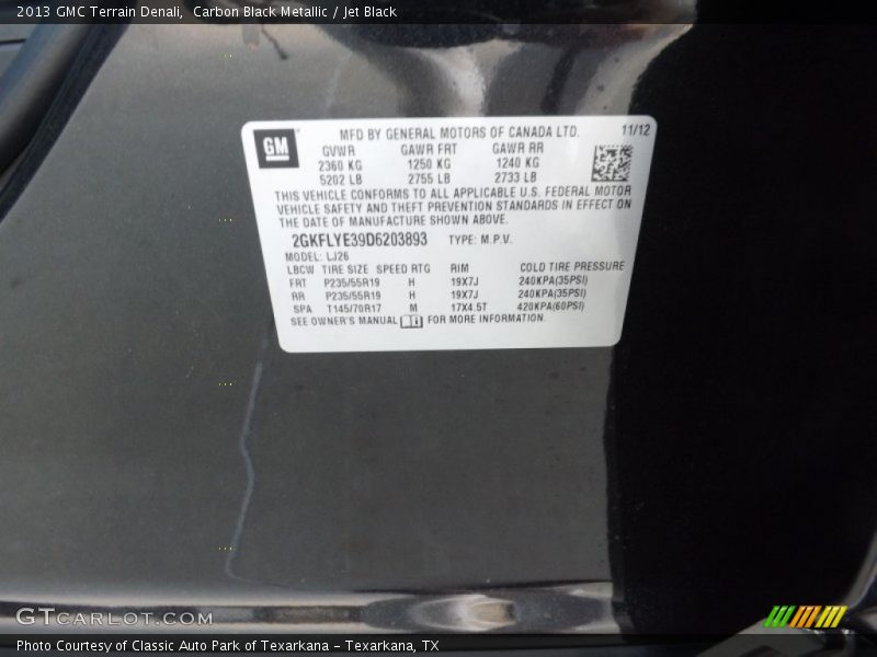 Carbon Black Metallic / Jet Black 2013 GMC Terrain Denali