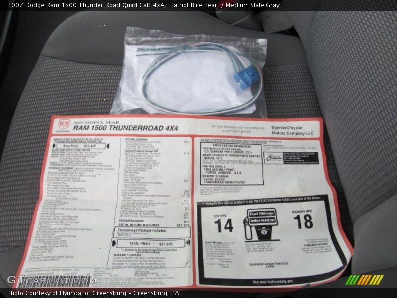  2007 Ram 1500 Thunder Road Quad Cab 4x4 Window Sticker