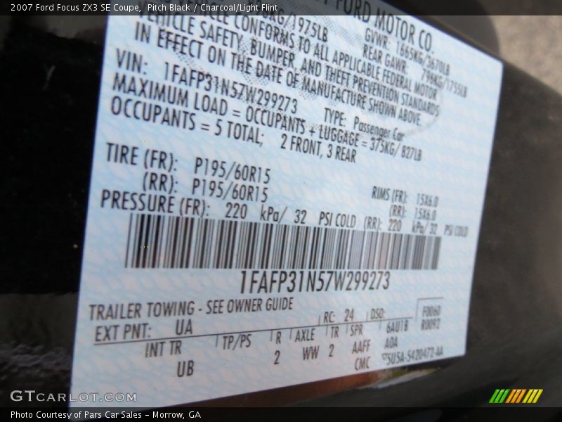 Pitch Black / Charcoal/Light Flint 2007 Ford Focus ZX3 SE Coupe