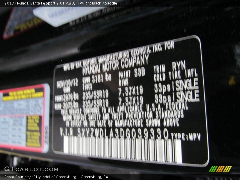 Twilight Black / Saddle 2013 Hyundai Santa Fe Sport 2.0T AWD