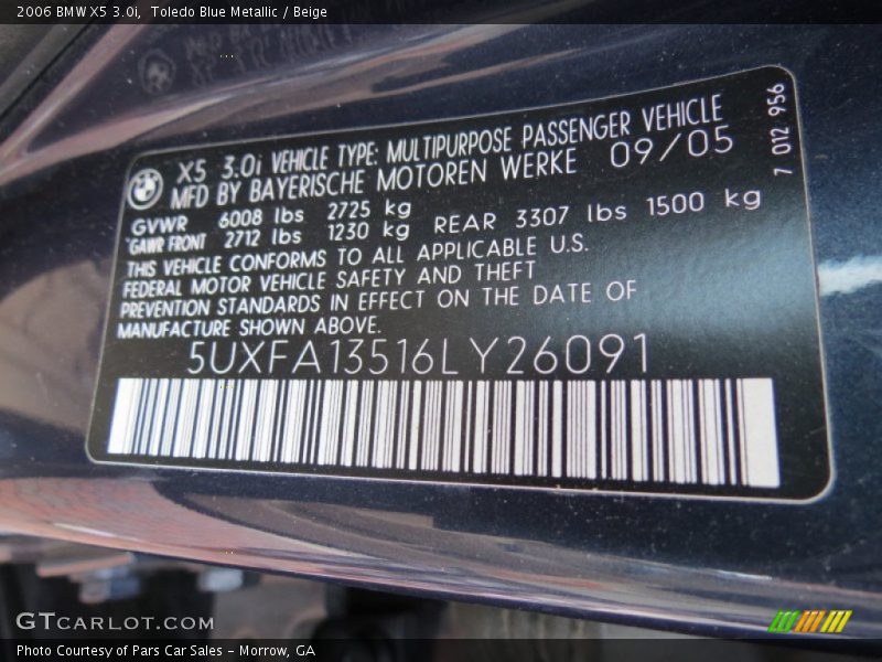 Toledo Blue Metallic / Beige 2006 BMW X5 3.0i
