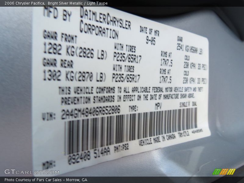 Bright Silver Metallic / Light Taupe 2006 Chrysler Pacifica