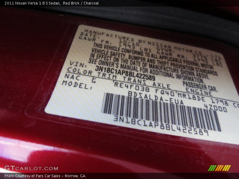 Red Brick / Charcoal 2011 Nissan Versa 1.8 S Sedan