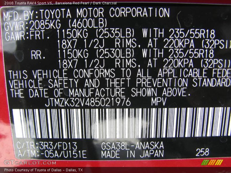 Barcelona Red Pearl / Dark Charcoal 2008 Toyota RAV4 Sport V6