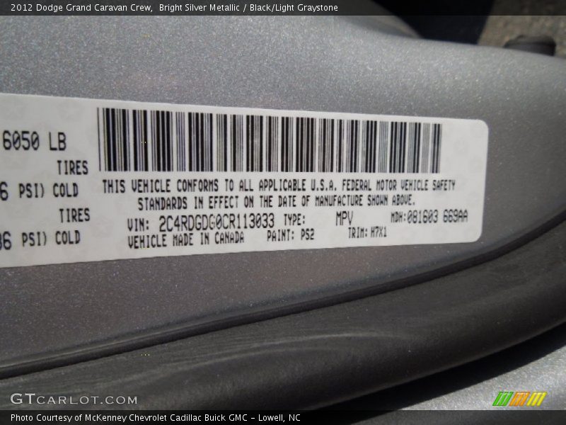 Bright Silver Metallic / Black/Light Graystone 2012 Dodge Grand Caravan Crew